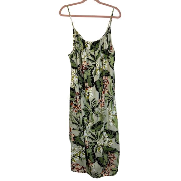Linea Donatella Green Tropical Print Sleeveless Straps Maxi Slip Dress Size L - Picture 4 of 8